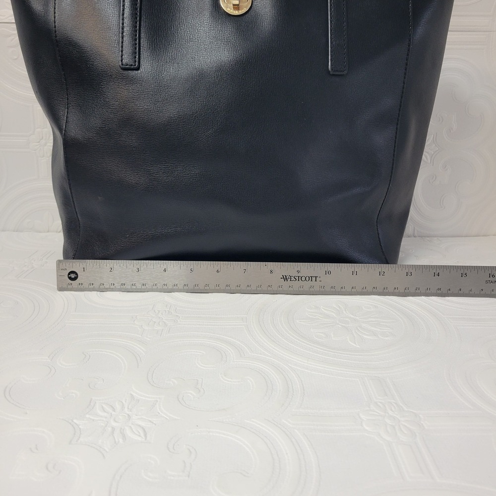 Michael Kors Black Leather Tote Bag Gold Lock Closure Shoulder Bag Rivington - Picture 3 of 16